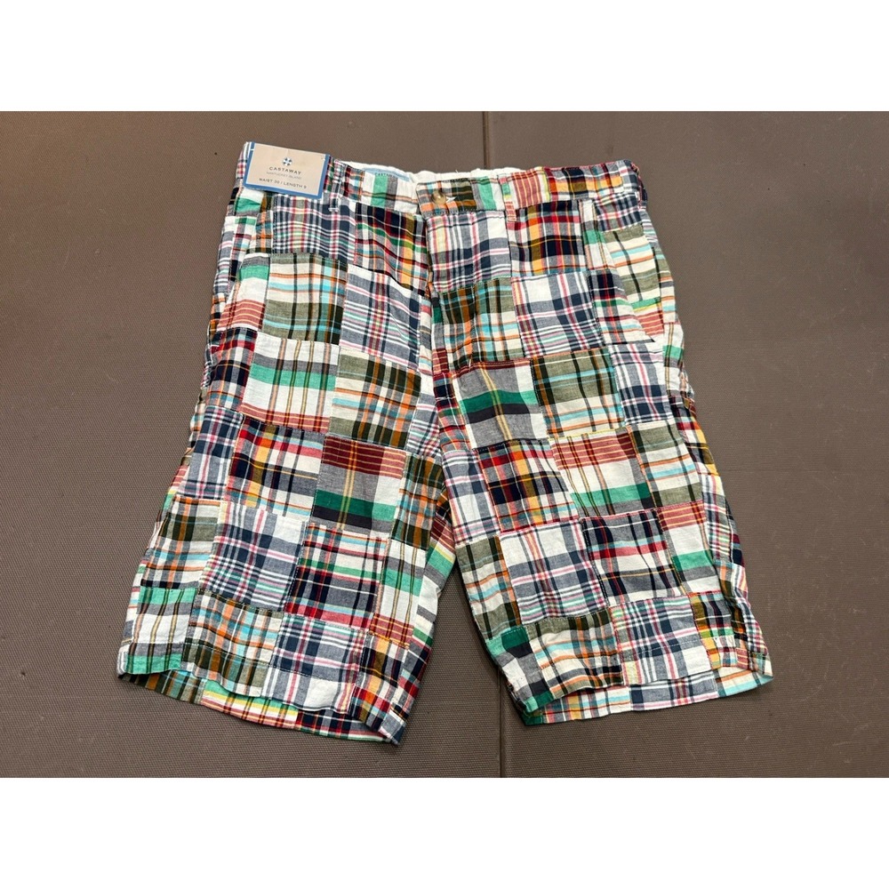 Castaway Nantucket Island Cisco Patchwork Indian Madras Plaid Shorts Size 30 NWT
